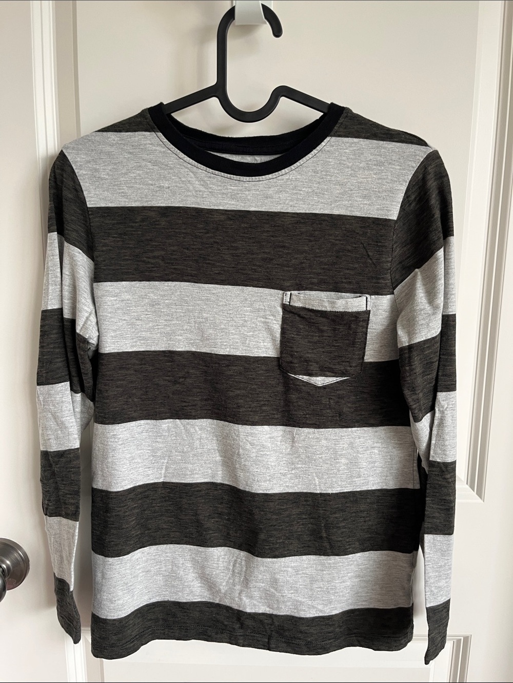 H&M Kid’s Long Sleeve Striped Crewneck Shirt - Black & Light Gray